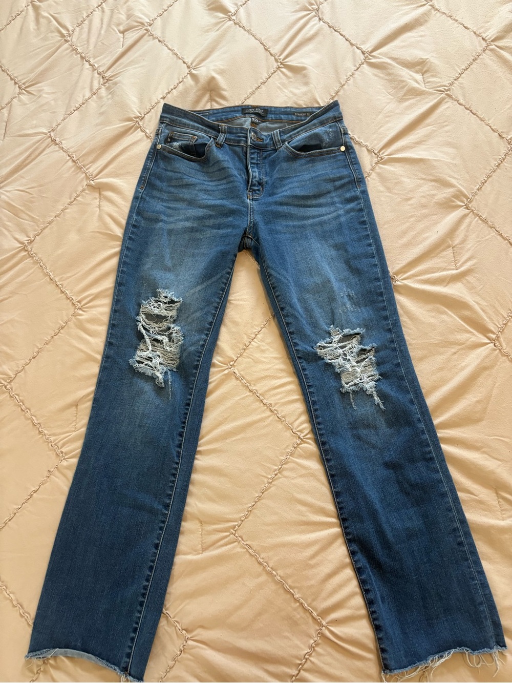 Judy Blue Distressed Dark Blue Flare Jeans